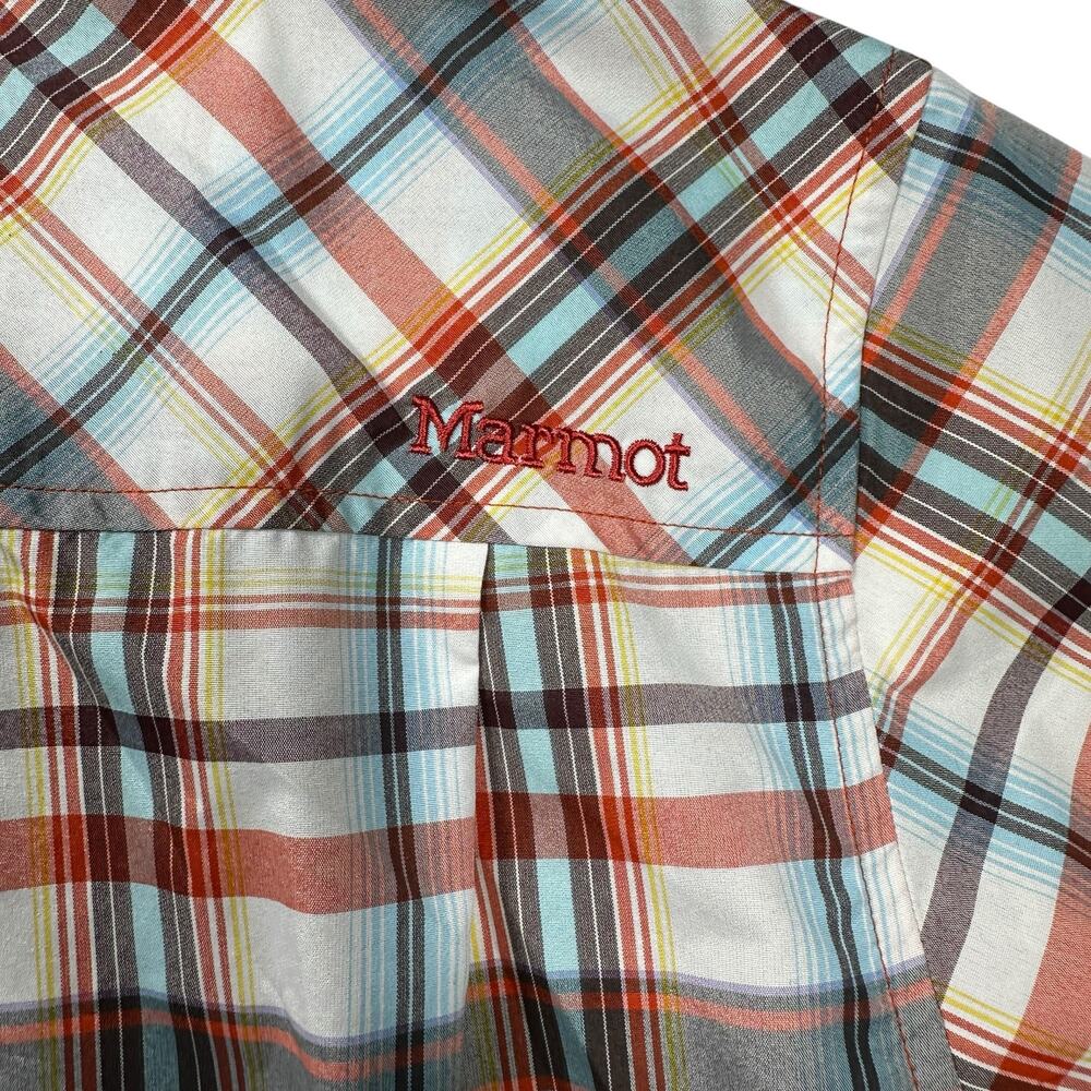 Marmot Short‎ Sleeve Orange Plaid Button Down Mens Shirt Size Large Outdoors - Picture 4 of 14